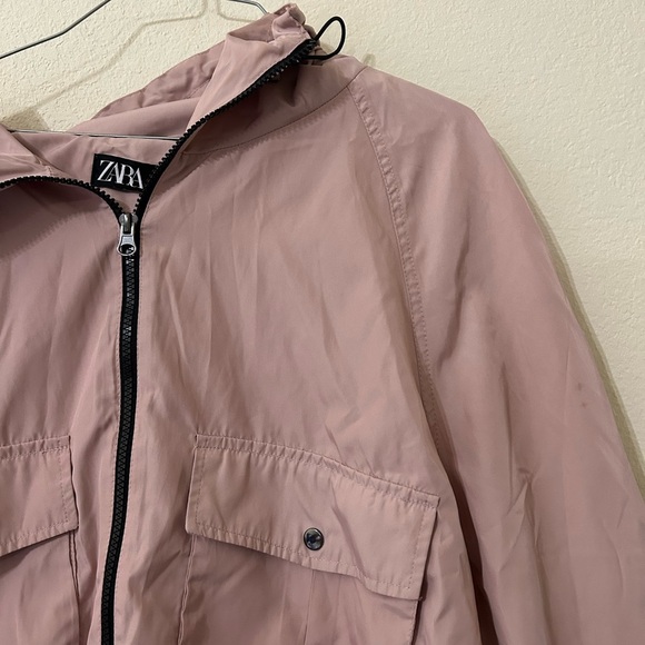Zara Women's Dusty Pink Size Medium Hooded Zip Up Jacket Outdoor Adjustable Tie - Picture 4 of 12